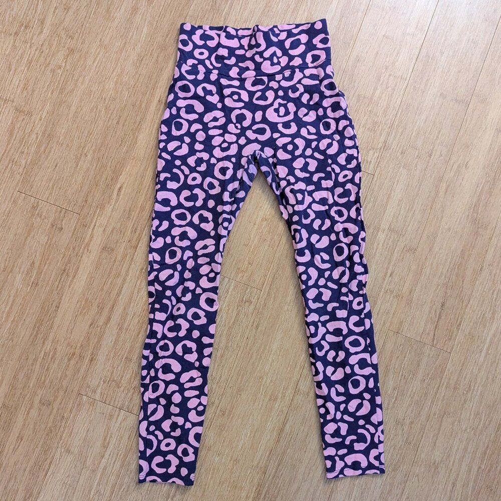 Nooworks pink purple leopard print leggings large